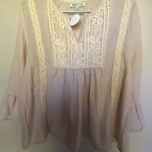Tassels N Lace 3/4 Sleeve Blouse Size Small